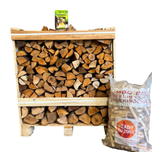 Kiln Dried Alder 10” Logs in Crate & Jumbo bag kindling & box of Wood Wool Firelighters (ENGLAND & WALES ONLY)