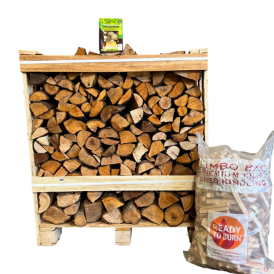 Kiln Dried Alder 10” Logs in Crate & FREE Jumbo bag kindling & box of Wood Wool Firelighters