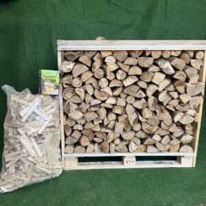 Kiln Dried Ash 10” Logs in Crate & Jumbo bag kindling & box of Wood Wool Firelighters (Currently out of stock, more stock arriving end of August)