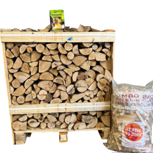 Kiln Dried Hornbeam 10″ Logs in Crate & Jumbo bag kindling & box of Wood Wool Firelighters (ENGLAND & WALES ONLY)