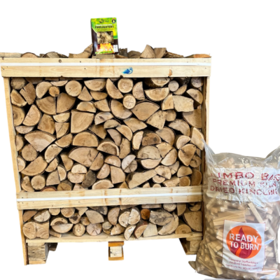 Kiln Dried Ash 10″ Logs in Crate & FREE Jumbo bag kindling & bag of Wood Wool Firelighters