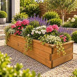 Small Wooden Trough Planter, 95x50x24 cm
