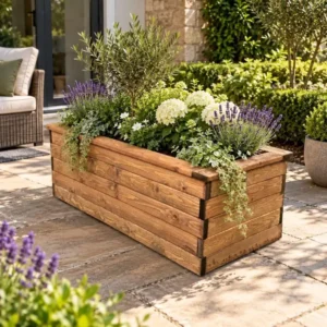 Large Wooden Trough Planter, 95x50x38 cm